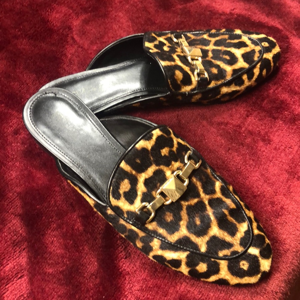 Michael Kors Calf Leopard Print Calfhair Slides